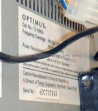 Optimus 12-1996A; Radio Shack Tandy, (ID = 2887556) Autoradio