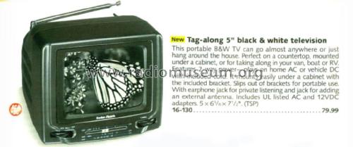 Portavision 5' B&W Home/Auto Television 16-130; Radio Shack Tandy, (ID = 2823988) Televisión