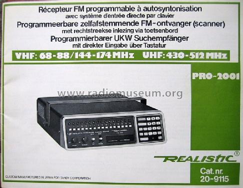 Realistic 16-Channel Scanner Receiver Pro-2001 20-9115; Radio Shack Tandy, (ID = 1343439) Amateur-R