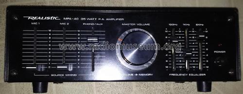 Realistic 35 Watt P.A. Amplifier MPA-40 Model No. 32-2032A; Radio Shack Tandy, (ID = 1961044) Ampl/Mixer