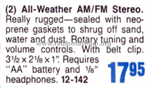 Realistic All Weather AM-FM Stereo Mate 12-142; Radio Shack Tandy, (ID = 1770708) Radio