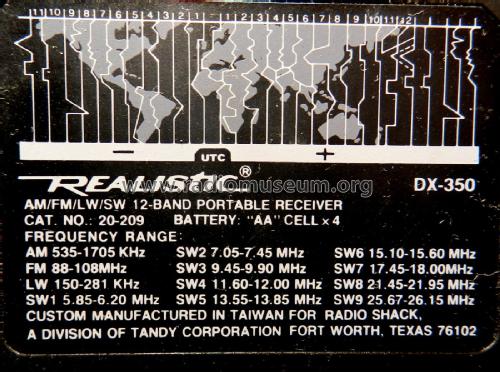 Realistic DX-350 20-209; Radio Shack Tandy, (ID = 2738337) Radio