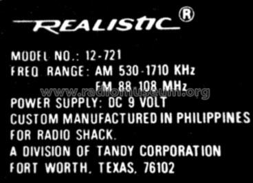 Realistic Flavoradio 12-721; Radio Shack Tandy, (ID = 794775) Radio