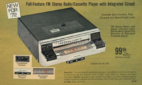 Realistic FM Stereo Radio Auto Cassette Player 12-1825 ; Radio Shack Tandy, (ID = 2889076) Car Radio