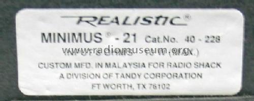 Realistic Minimus 21 Cat. No. 40-228; Radio Shack Tandy, (ID = 1704334) Speaker-P