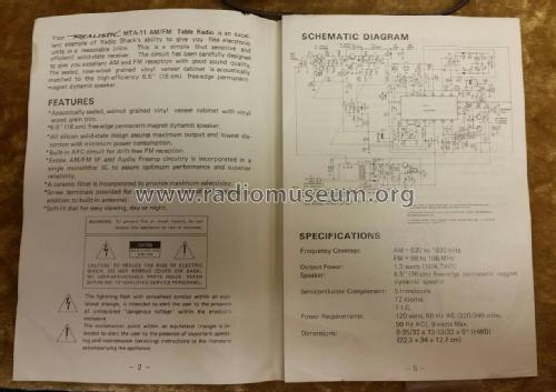 Realistic MTA-11 12-690A; Radio Shack Tandy, (ID = 2250078) Radio