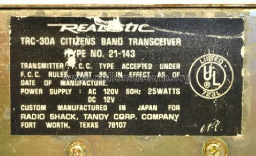 Realistic navaho TRC-30A Citizen Band Transceiver 21-143; Radio Shack Tandy, (ID = 1074310) Citizen