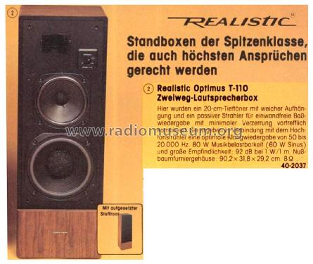 Realistic Optimus T-110; Radio Shack Tandy, (ID = 2396590) Speaker-P