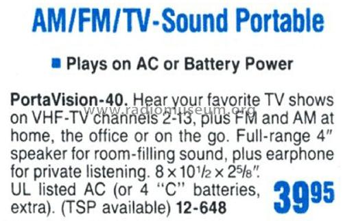 Realistic Porta Vision-40 12-648; Radio Shack Tandy, (ID = 1767867) Radio