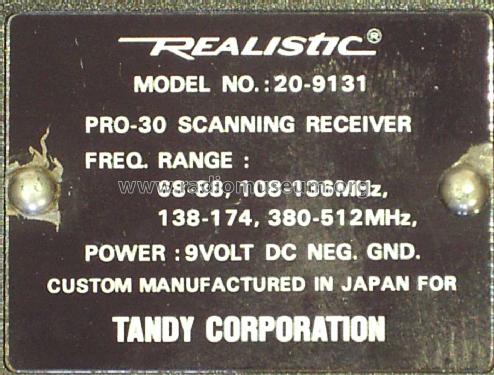 Realistic PRO-30 Scanning Receiver 20-9131; Radio Shack Tandy, (ID = 2585665) Amateur-R