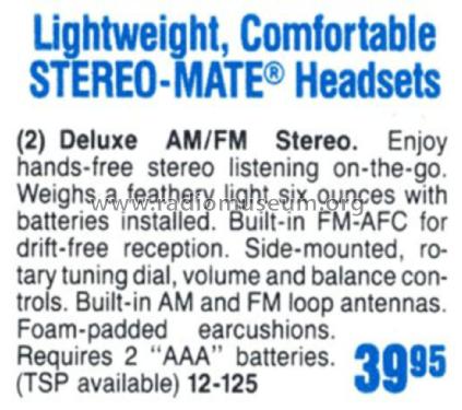 Realistic Stereo Mate Headset Radio 12-125; Radio Shack Tandy, (ID = 1768598) Radio