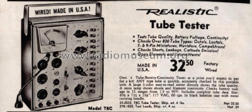 TBC Tube Tester Cat. Nos.= 22K2032, 22R2032, 22-2032; Radio Shack Tandy, (ID = 2734819) Equipment