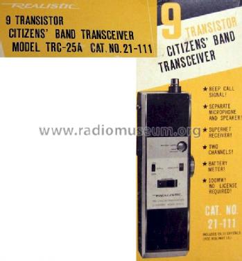 Realistic 2 Channel Solid State CB Transceiver TRC-25A Cat.No.: 21-111; Radio Shack Tandy, (ID = 407014) Citizen