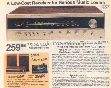 STA-77A Cat. No.= 31-2074; Radio Shack Tandy, (ID = 2721395) Radio