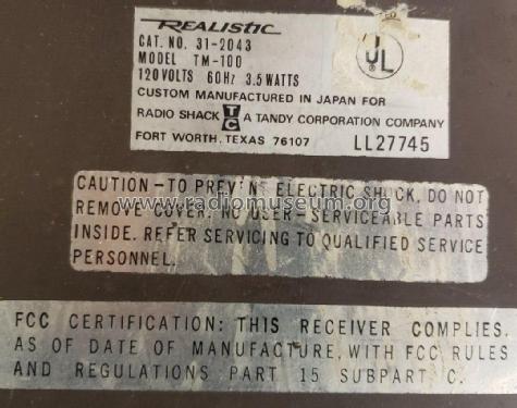Realistic Solid State AM/FM Stereo Tuner TM-100 Cat. No.= 31-2043; Radio Shack Tandy, (ID = 3012683) Radio