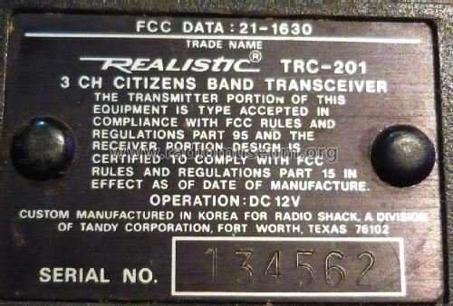 Citizens Band Transceiver TRC-201; Radio Shack Tandy, (ID = 1903118) CB-Funk