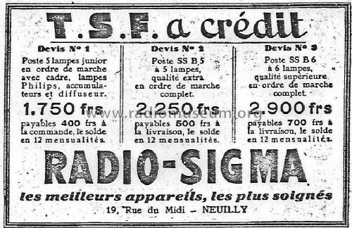 Supersigma 6 lampes SSB6; Radio-Sigma; Paris, (ID = 2484761) Radio