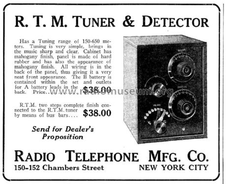 R.T.M. Tuner ; Radio Telephone Mfg. (ID = 986936) Radio