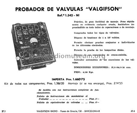 Comprobador de válvulas Valgifson Service ; Radio Watt Valgifson (ID = 1884941) Equipment