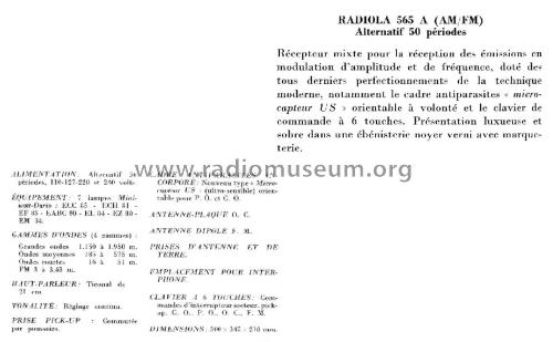 RA565 AM/FM ; Radiola marque (ID = 2127881) Radio