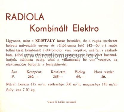 Kombinált Elektro ; Radiola SZBP, (ID = 2342552) R-Player