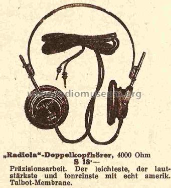 Doppelkopfhörer ; Radiola; Wien (ID = 1087617) Speaker-P