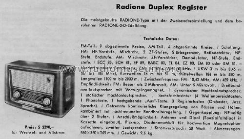 Duplex-Register W; Radione RADIO (ID = 443133) Radio