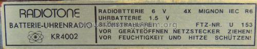 Batterie-Uhrenradio KR4002; Radiotone Vertriebs- (ID = 2425120) Radio