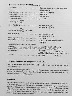 Dezimeterumschalter HFU 033 B; Rafena Werke (ID = 2391909) Equipment