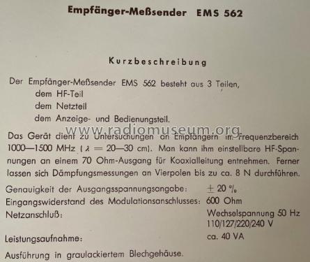 Empfänger- Messsender EMS 562; Rafena Werke (ID = 3185261) Equipment