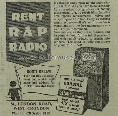 All Wave Console ; RAP R.A.P. Ltd., (ID = 2917919) Radio