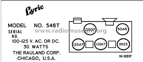 Lyric 546T; Rauland Corp.; (ID = 2926852) Radio