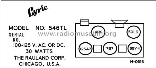 Lyric 546TL; Rauland Corp.; (ID = 2926853) Radio