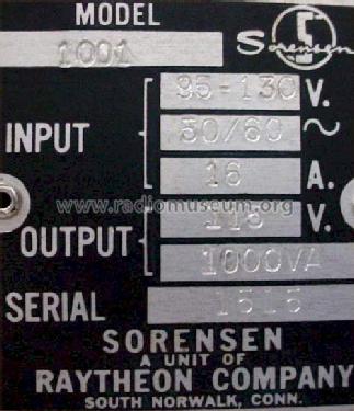 Sorensen 1001; Raytheon Mfg. Co.; (ID = 545593) Power-S