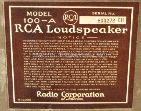 Radiola Loudspeaker 100-A; RCA RCA Victor Co. (ID = 874394) Lautspr.-K