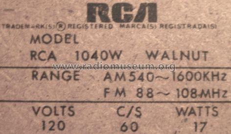1040W ; RCA RCA Victor Co. (ID = 624395) Radio