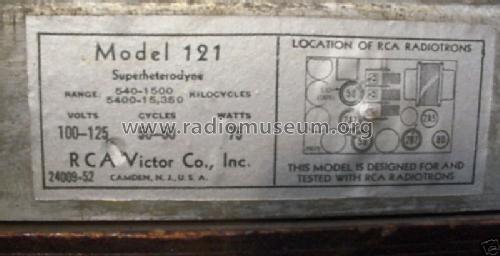 121 ; RCA RCA Victor Co. (ID = 99710) Radio