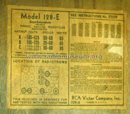 128E ; RCA RCA Victor Co. (ID = 1610302) Radio