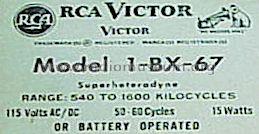 1-BX-67 ; RCA RCA Victor Co. (ID = 639203) Radio