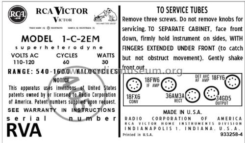 1-C-2EM 'The Timeflair' Ch= RC-1202E; RCA RCA Victor Co. (ID = 2890223) Radio