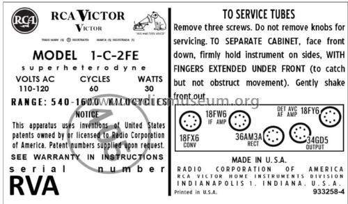 1-C-2FE 'The Timeflair' Ch= RC-1202E; RCA RCA Victor Co. (ID = 2890225) Radio