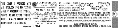 1-RA-33 Ch= RC-1202L; RCA RCA Victor Co. (ID = 2923668) Radio