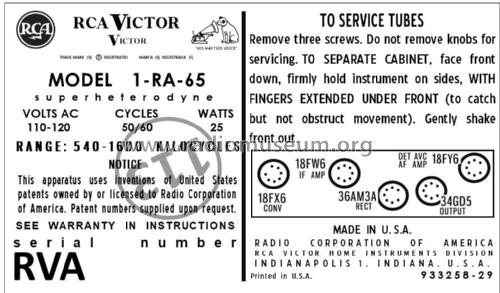 1-RA-65 Ch= RC-1202N; RCA RCA Victor Co. (ID = 2890243) Radio