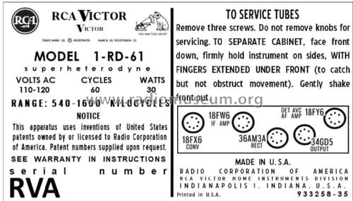 1-RD-61 Ch= RC-1202 ; RCA RCA Victor Co. (ID = 2923690) Radio