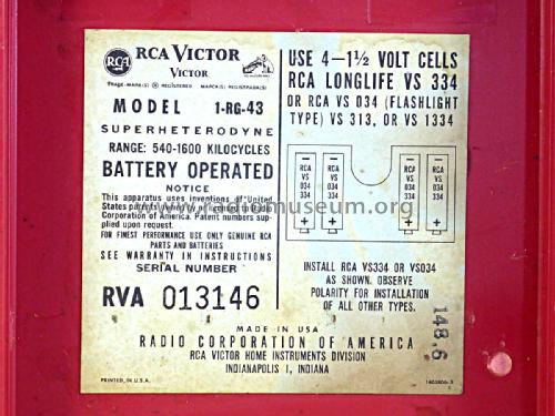 1RG43 Ch= RC-1208 ; RCA RCA Victor Co. (ID = 2164431) Radio