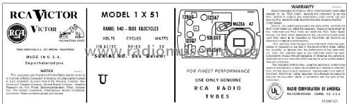 1X51 Ch= RC 1104A; RCA RCA Victor Co. (ID = 2916527) Radio