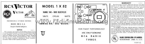 1X52 Ch= RC1104B-1; RCA RCA Victor Co. (ID = 2916539) Radio