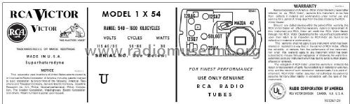 1X54 Ch= RC 1104-1; RCA RCA Victor Co. (ID = 2916561) Radio