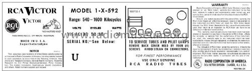 1X592 Ch= RC-1079L; RCA RCA Victor Co. (ID = 2923694) Radio