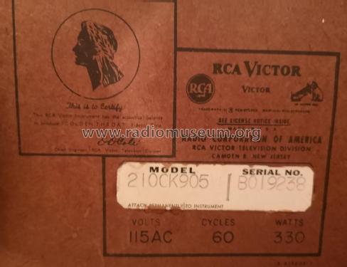 210CK905 Ch= CTC9F; RCA RCA Victor Co. (ID = 2556951) Television